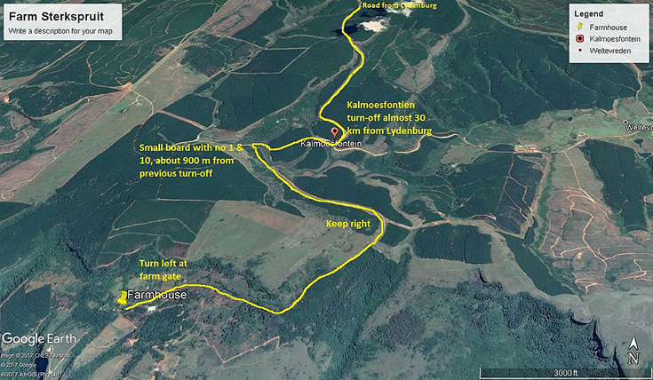 Directions from Lydenburg to Sterkspruit Mountain Haven